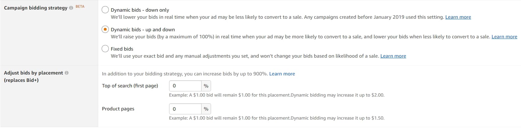 dynamic bidding and placement bidding