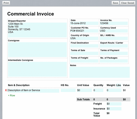 example commercial invoice