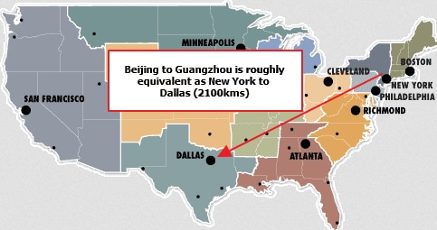Distances in China can be huge, so beware
