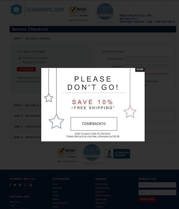 IceWraps checkout exit intent popup