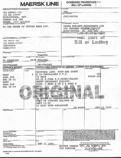 The information on the Bill of Lading is public information in the U.S.