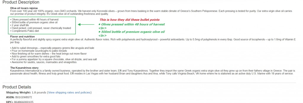 amazon bullet points in product description