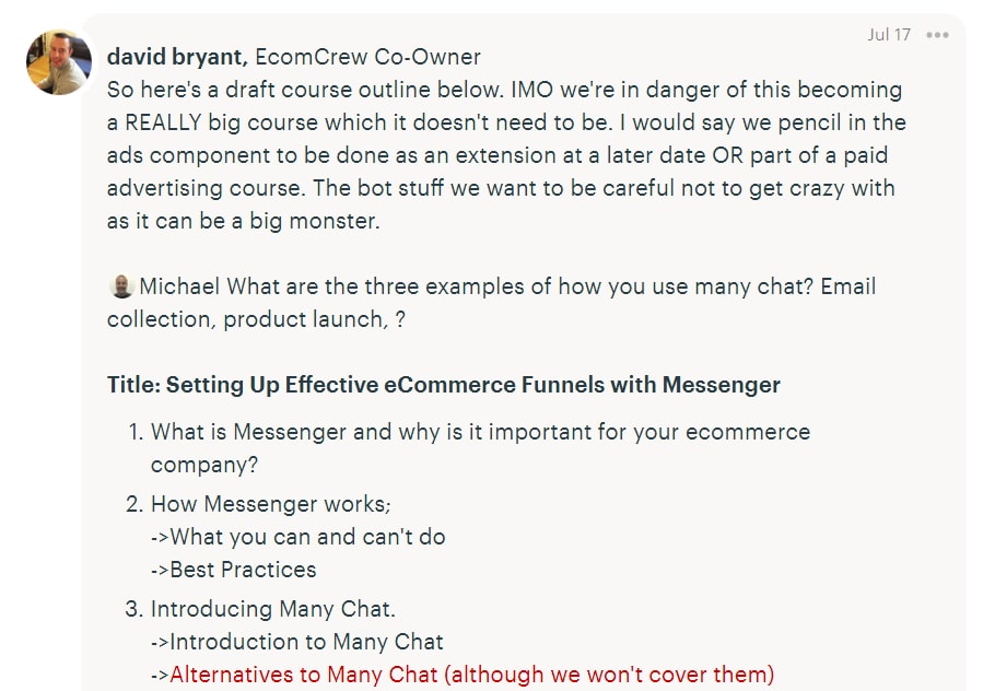Basecamp course outline