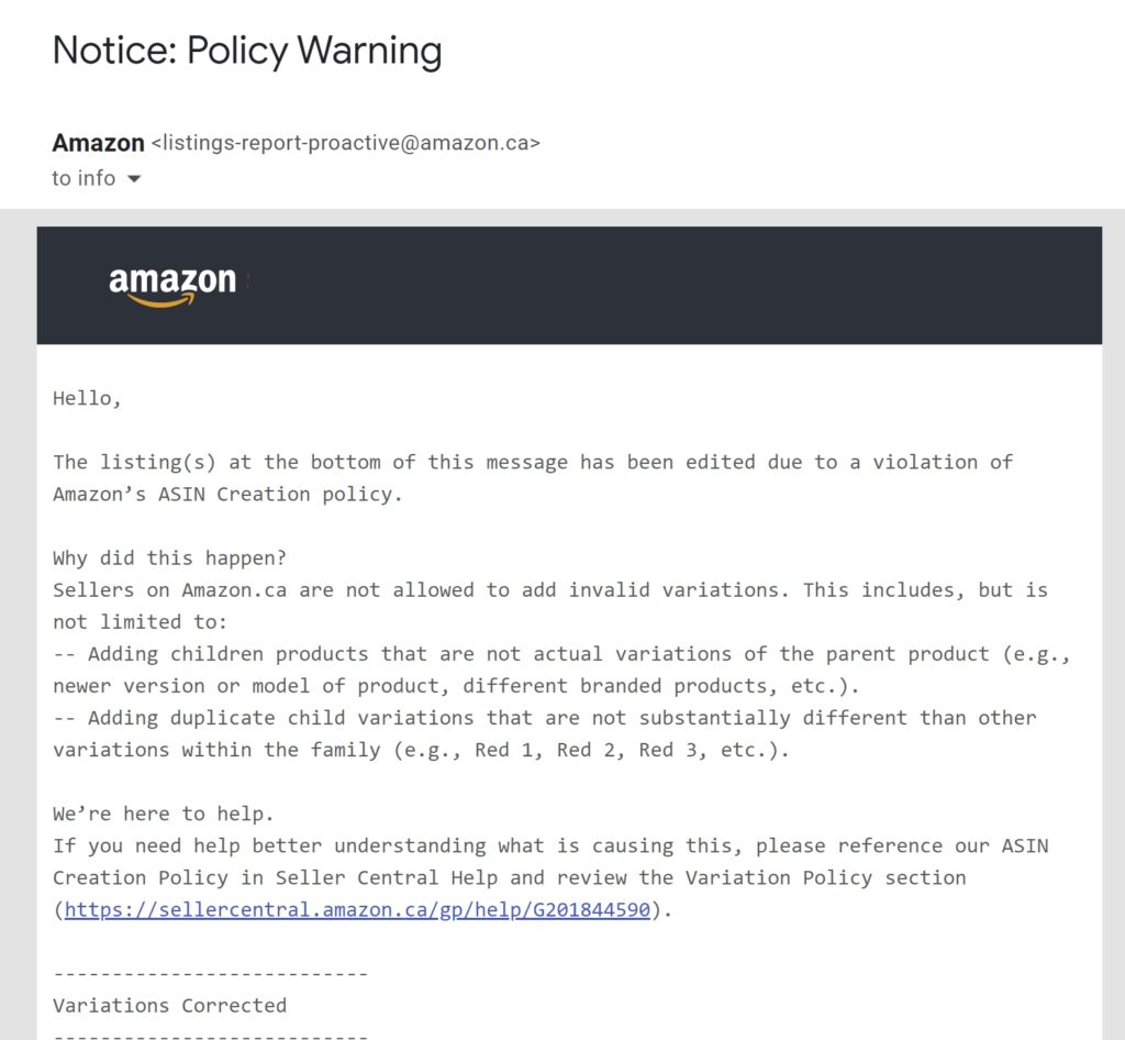 Amazon variation violation