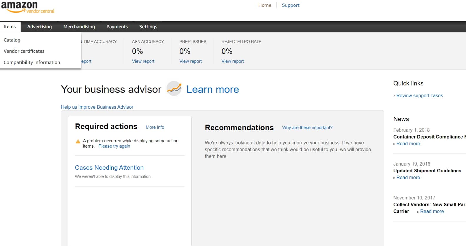 amazon vendor central es