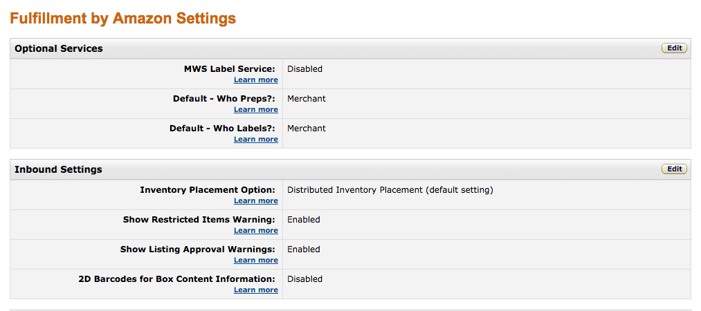 Amazon Settings Inventory Placement Fee