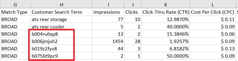 asins in search terms report