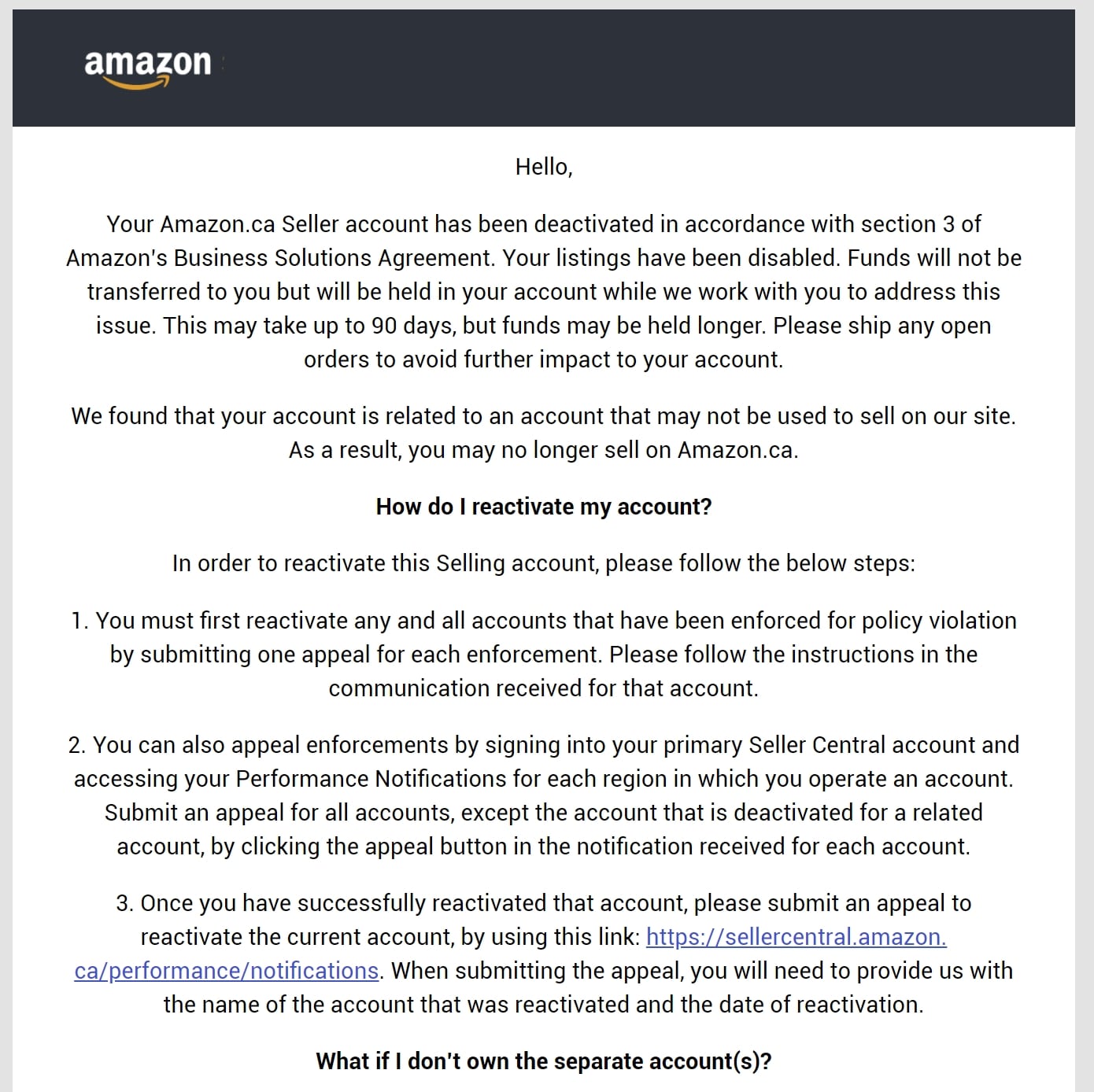 Copy of the Amazon Suspension Notice