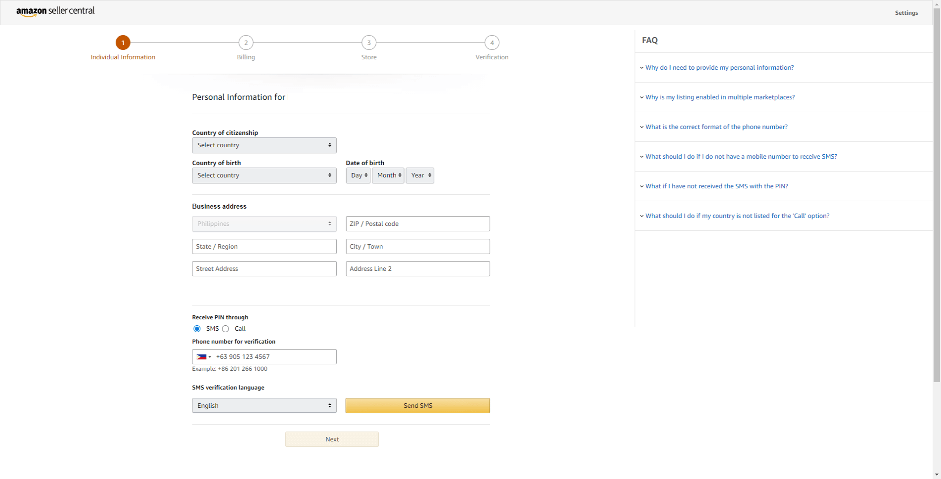 Amazon Seller Registration Form