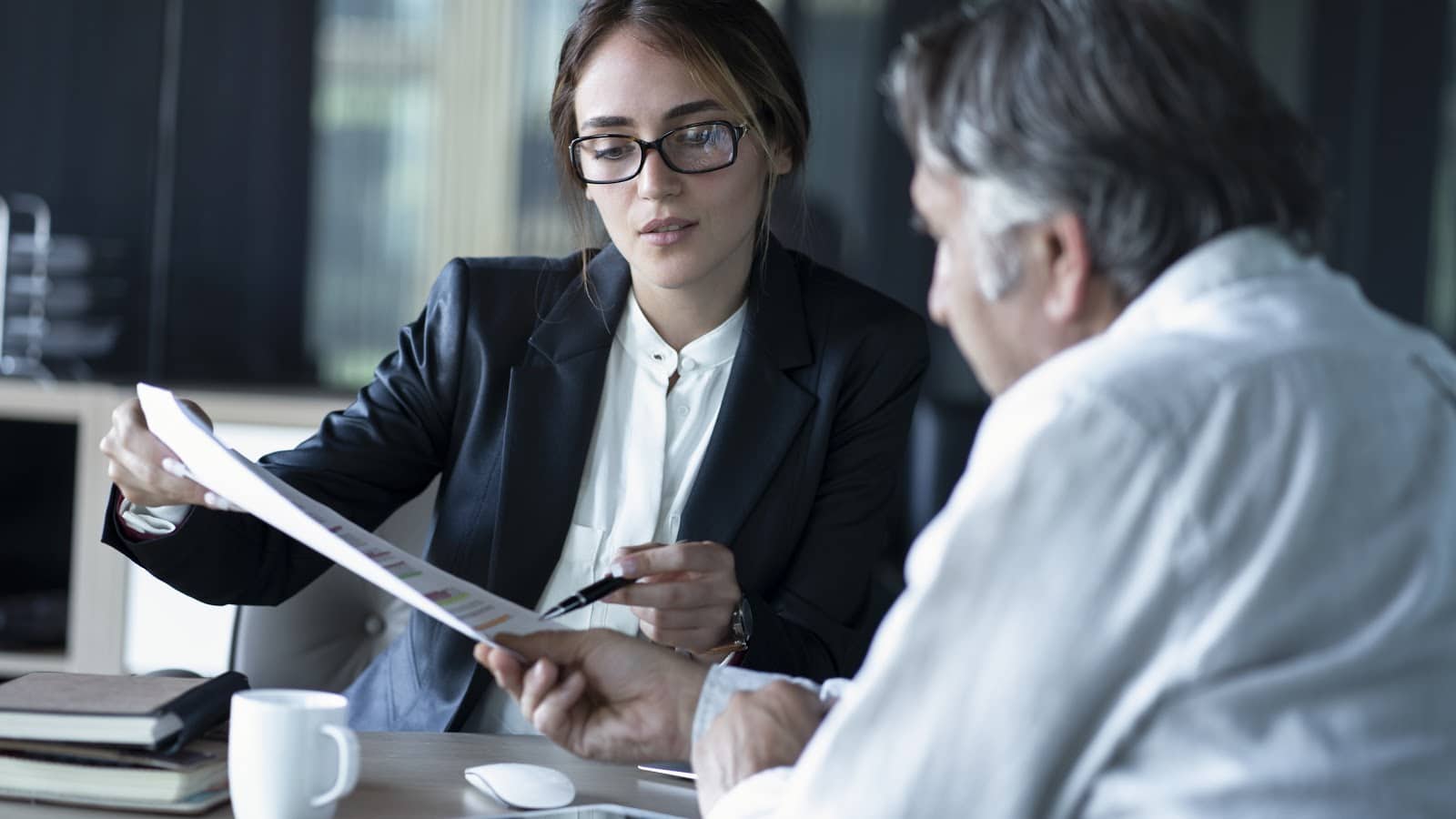 lawyer talking to client