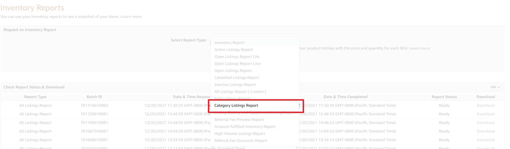 catalog listings report