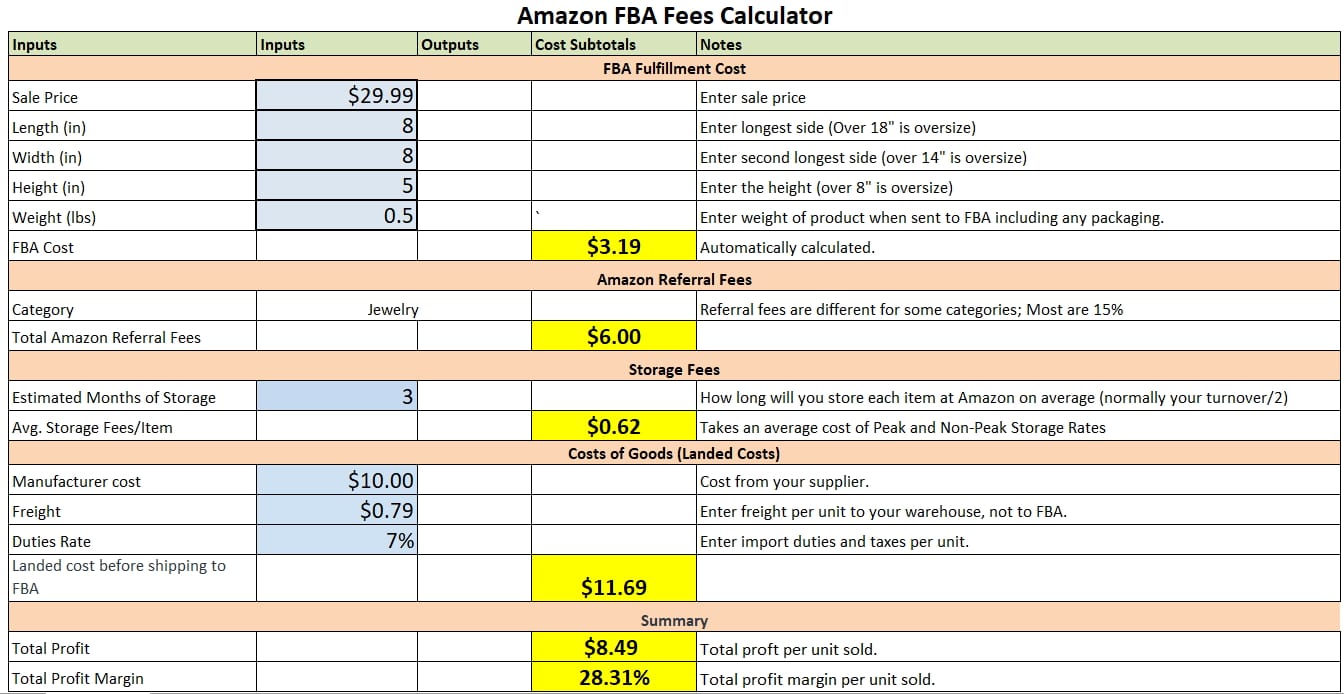 amazon selling costs example