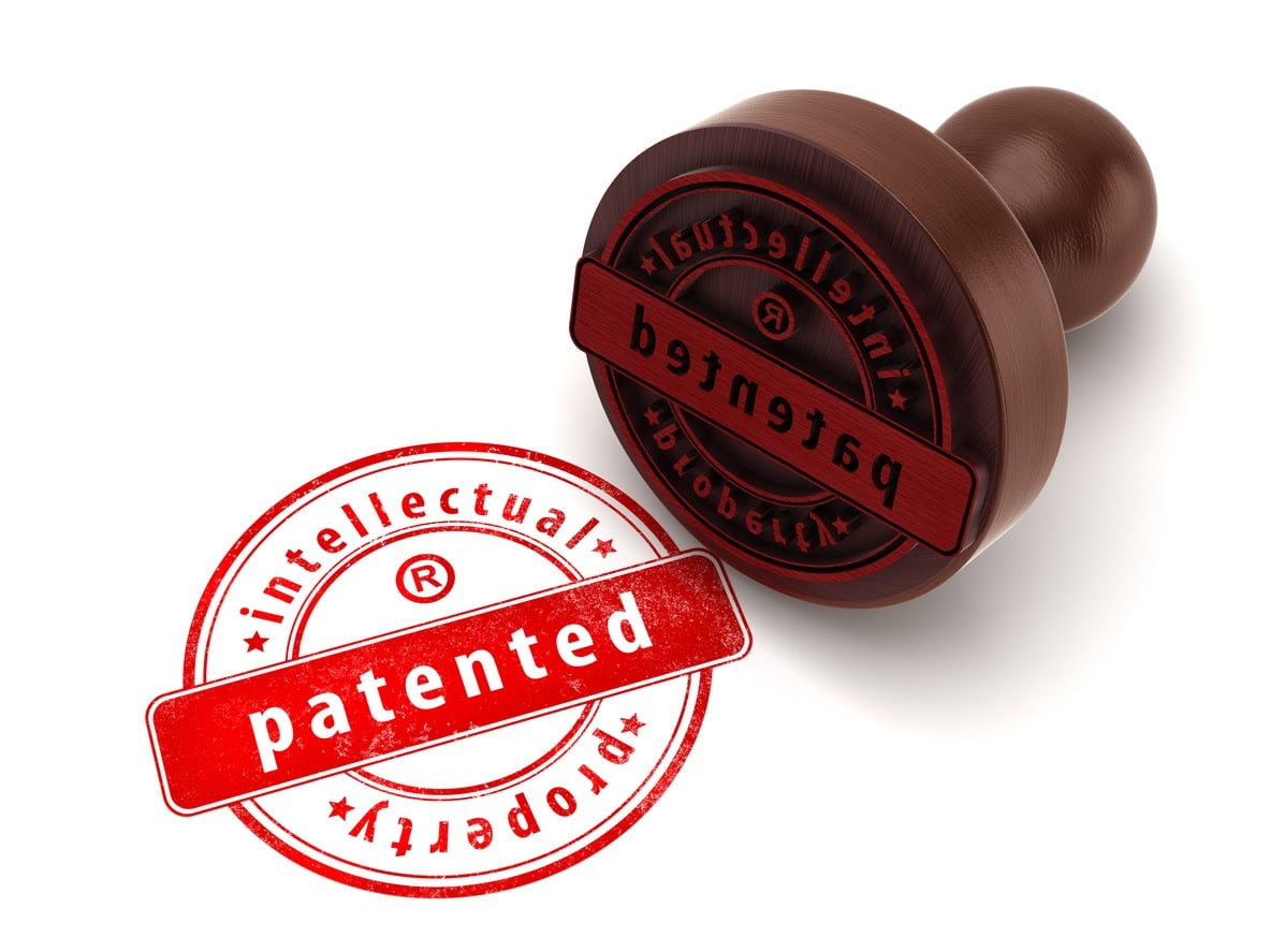 Patented stamp isolated on white.