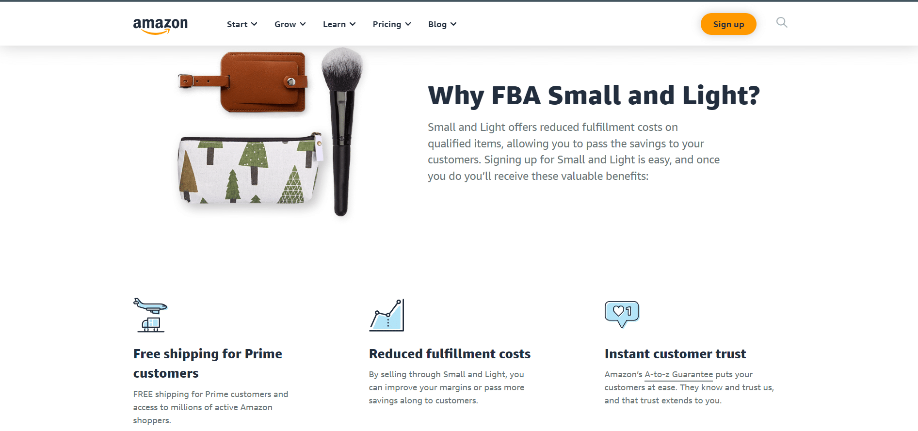Screenshot of Amazon's small and light program page