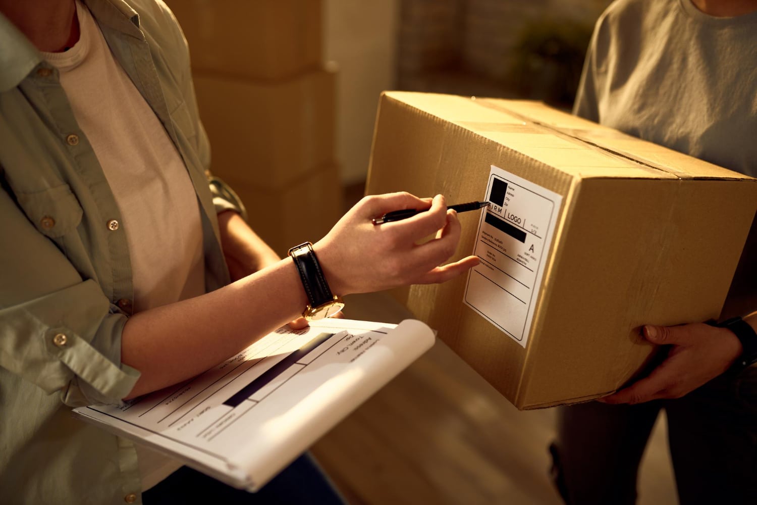 photo of woman inspecting a package