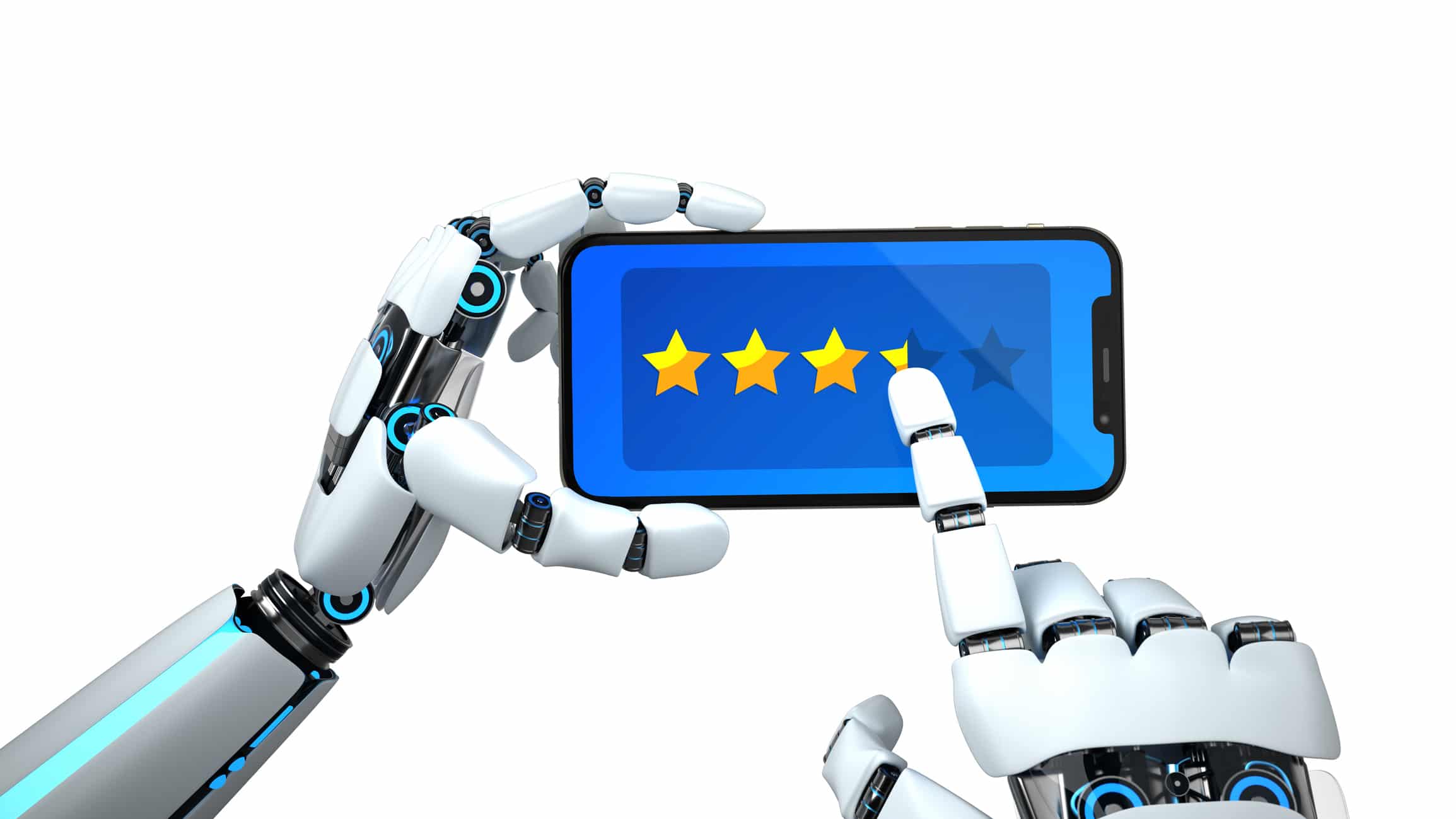 A robot submits a rating to the smartphone