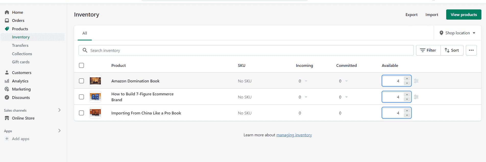 Adding inventory to your Shopify store