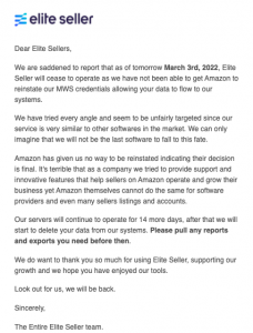 screenshot of elite seller email