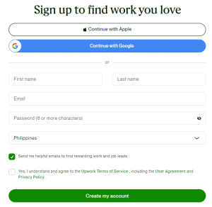 upwork sign up