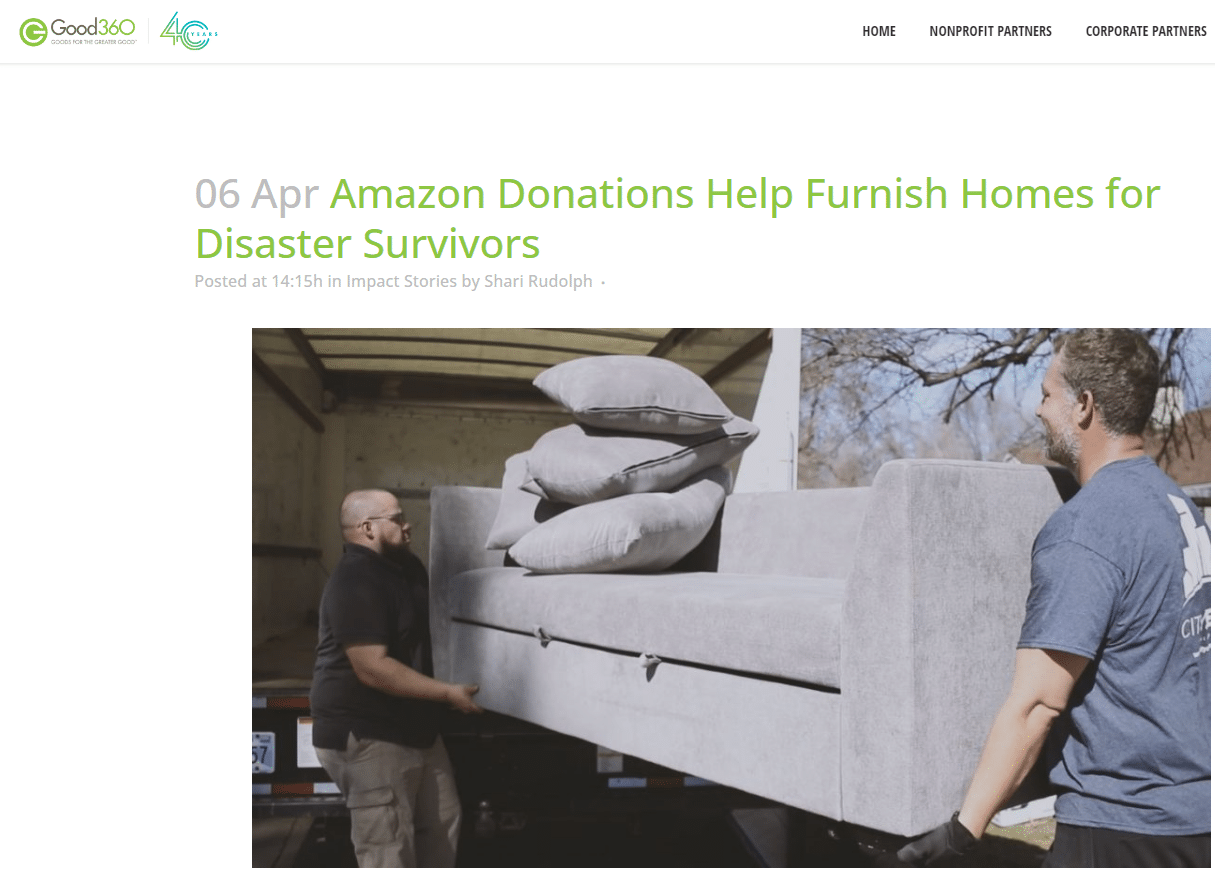 screenshot of Amazon donating goods through their FBA Donations program