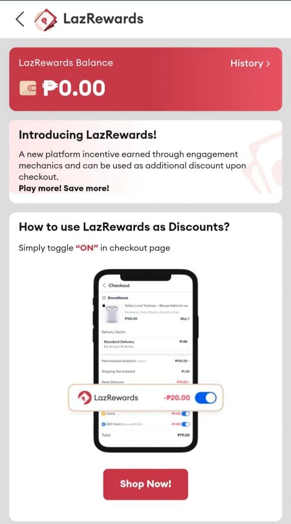 screenshot of Lazada's loyalty program