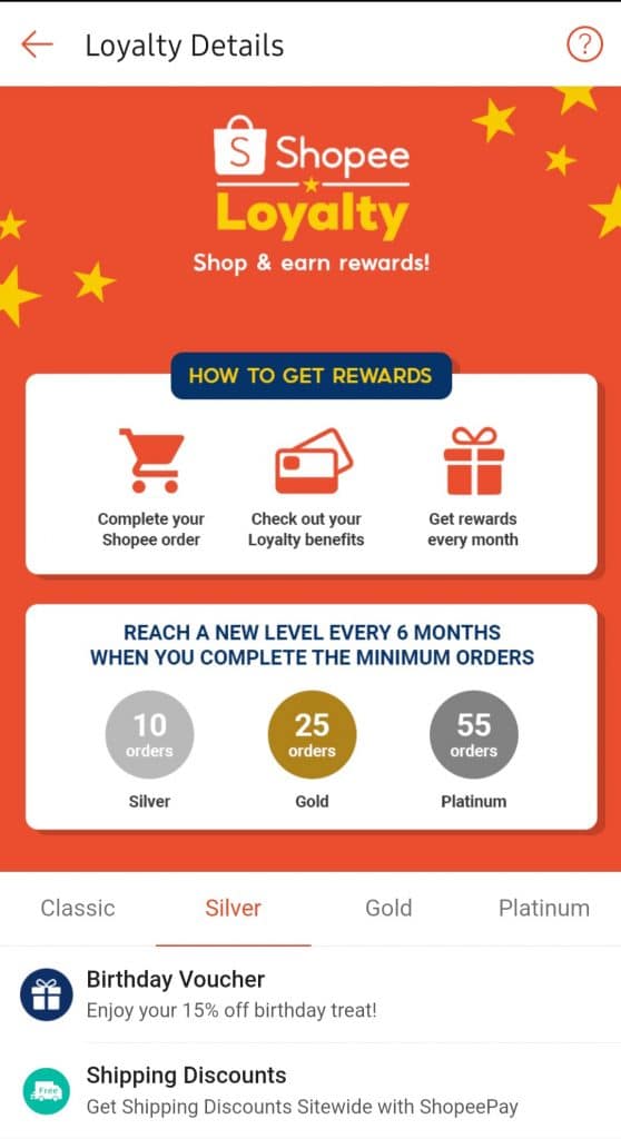 screenshot of Shopee's loyalty program