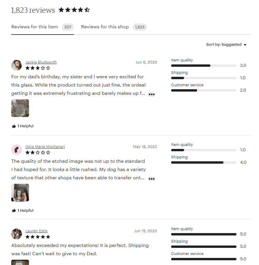 screenshot of etsy comment section