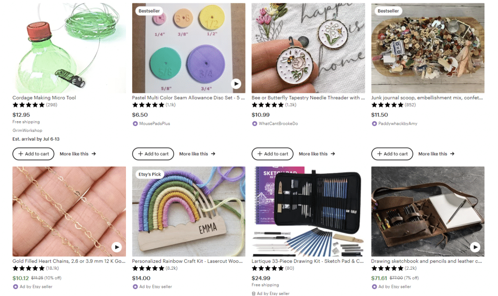 screenshot of etsy craft supplies