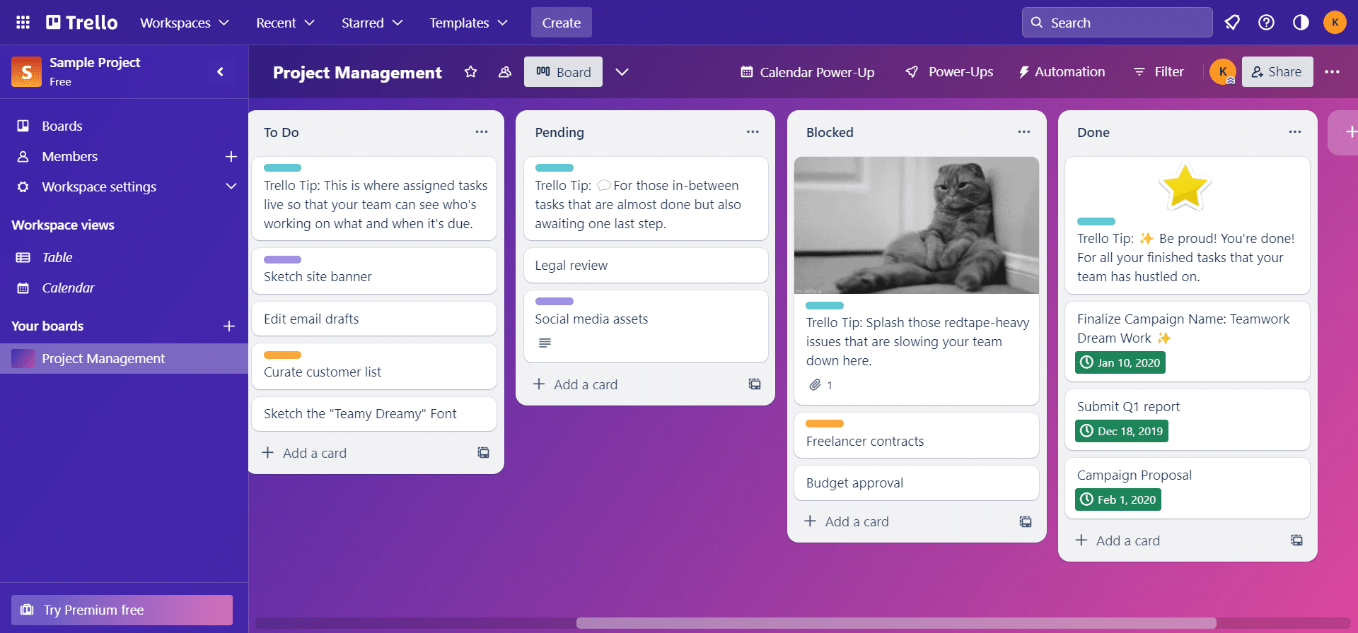Trello board is a streamlined project management tool with its boards, cards, and lists.