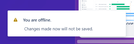 Trello displays a message during lost internet connection