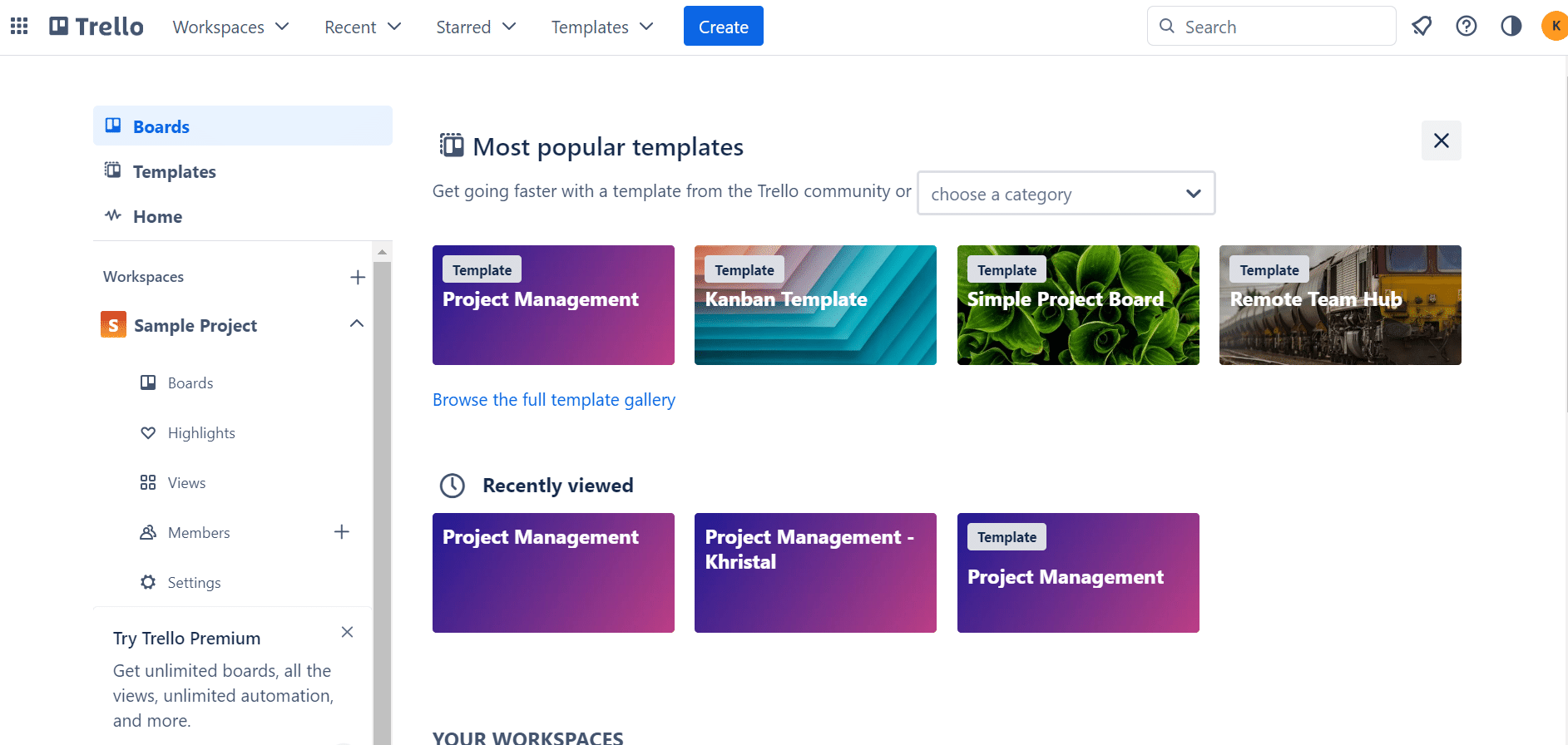 Trello has many templates for users to choose from