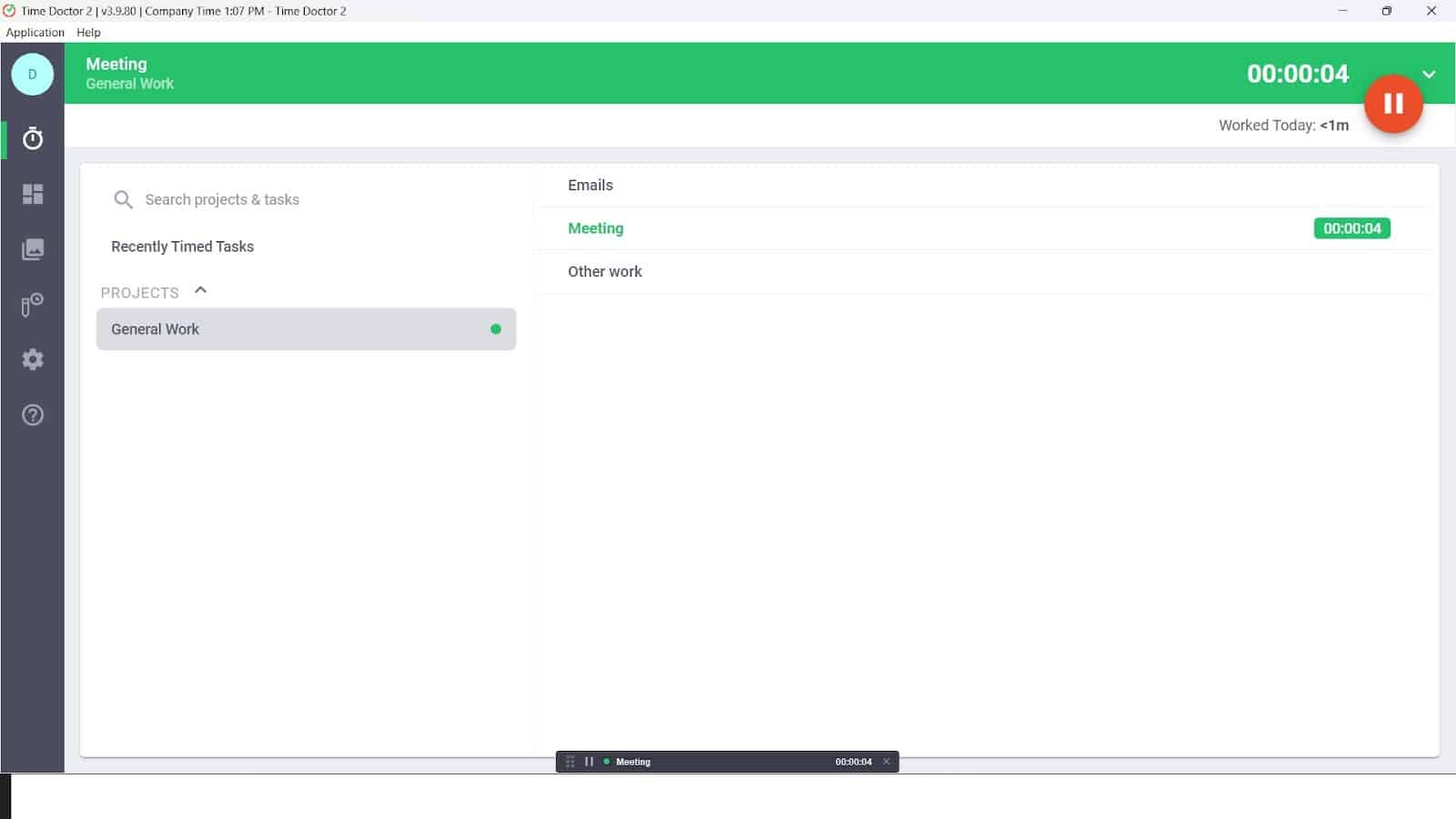 screenshot of Time Doctor's timer