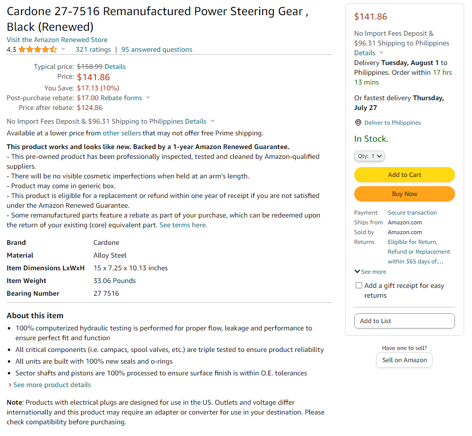 Product listing screenshot on Amazon Renewed