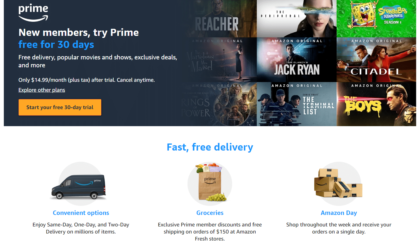 Prime membership website screenshot