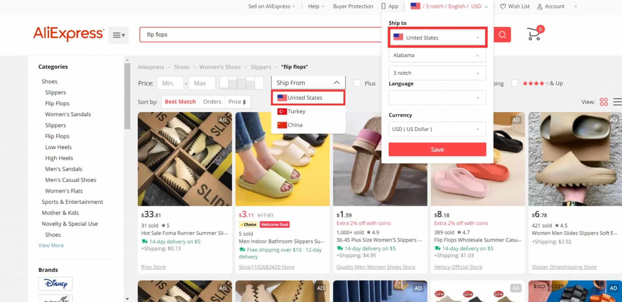How to set your delivery location to United Stats on AliExpress