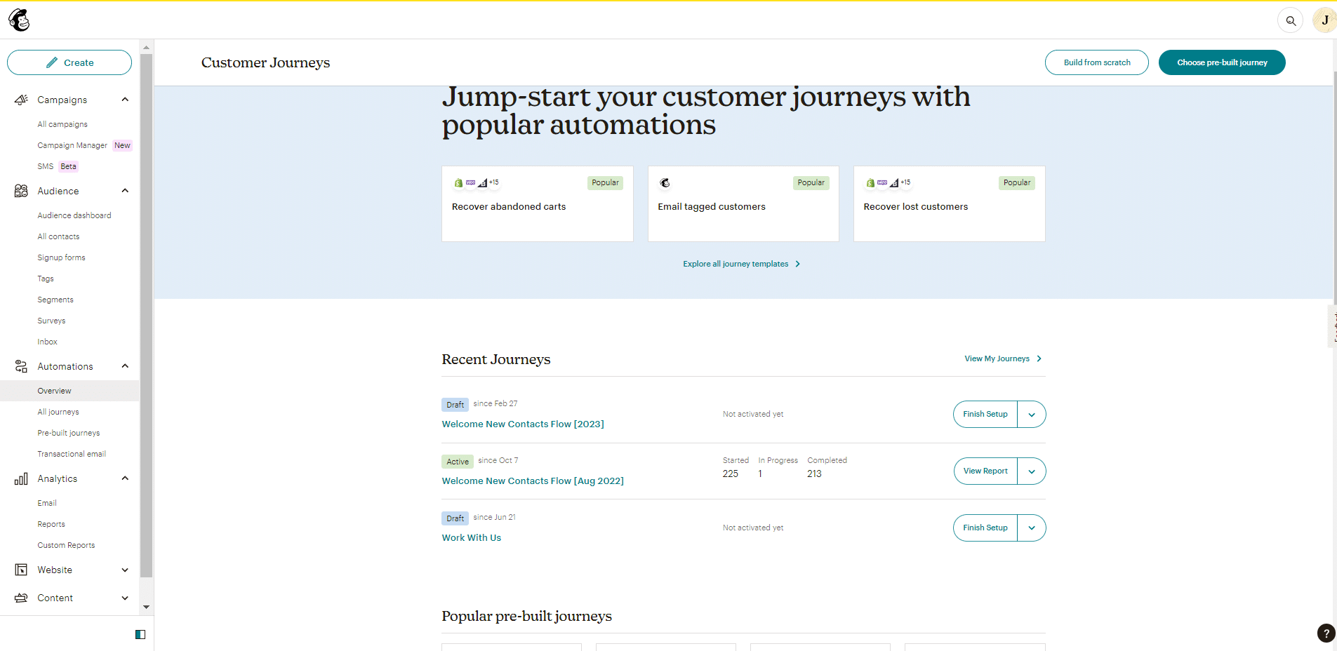 screenshot of Mailchimp's automation feature