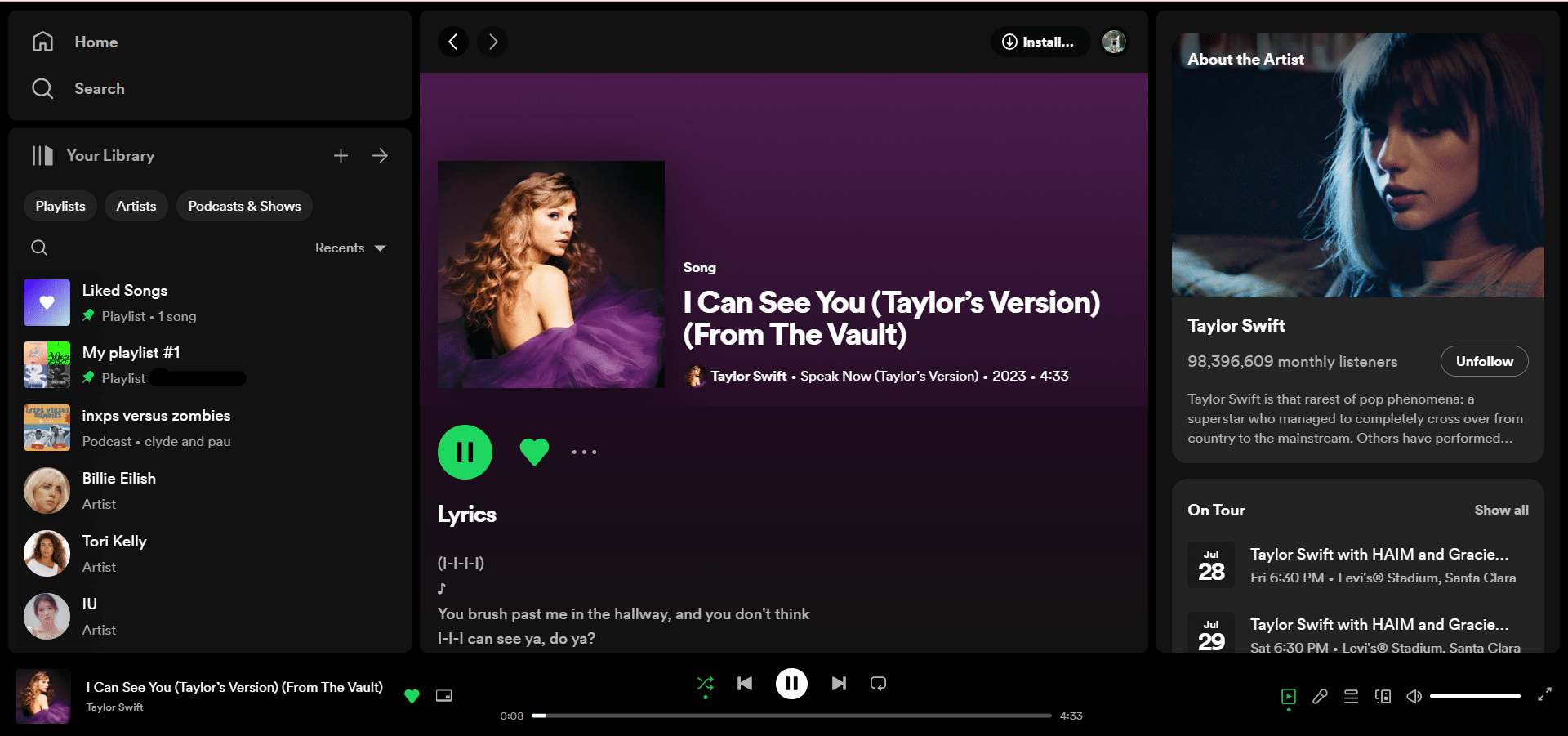 Spotify playing on website