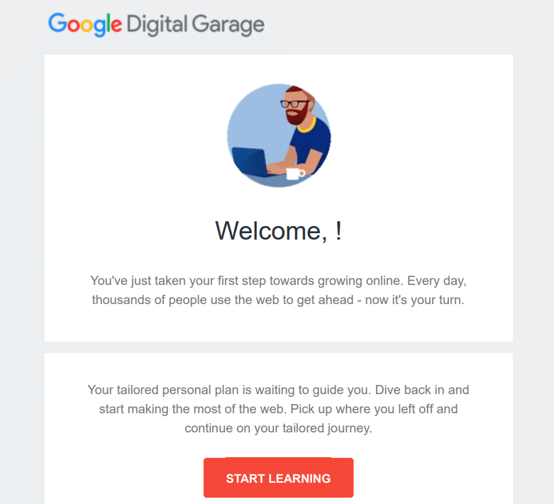 Google Digital Garage welcome email