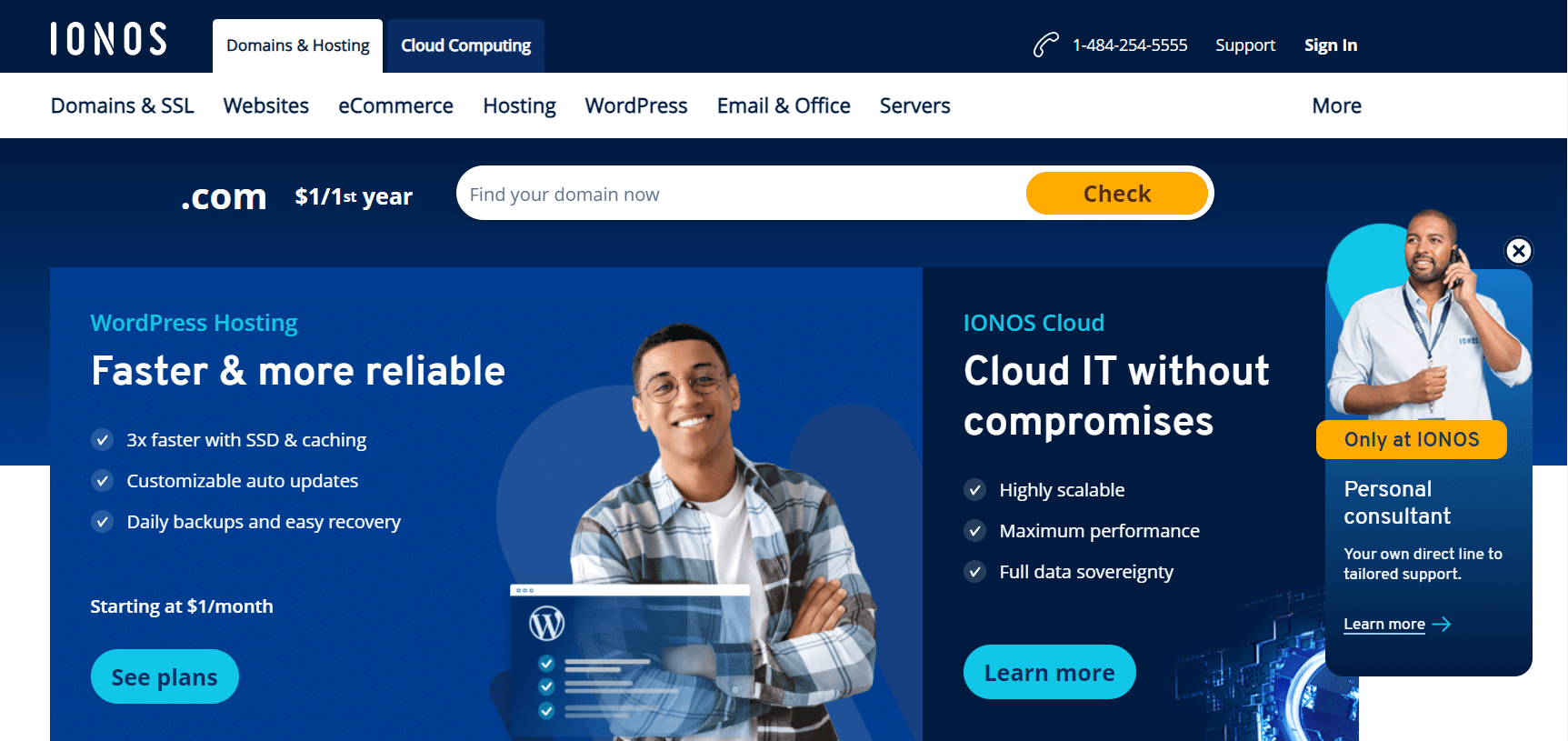 screenshot of Ionos' homepage