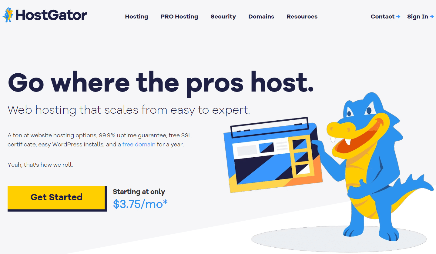 screenshot of hostgator's homepage