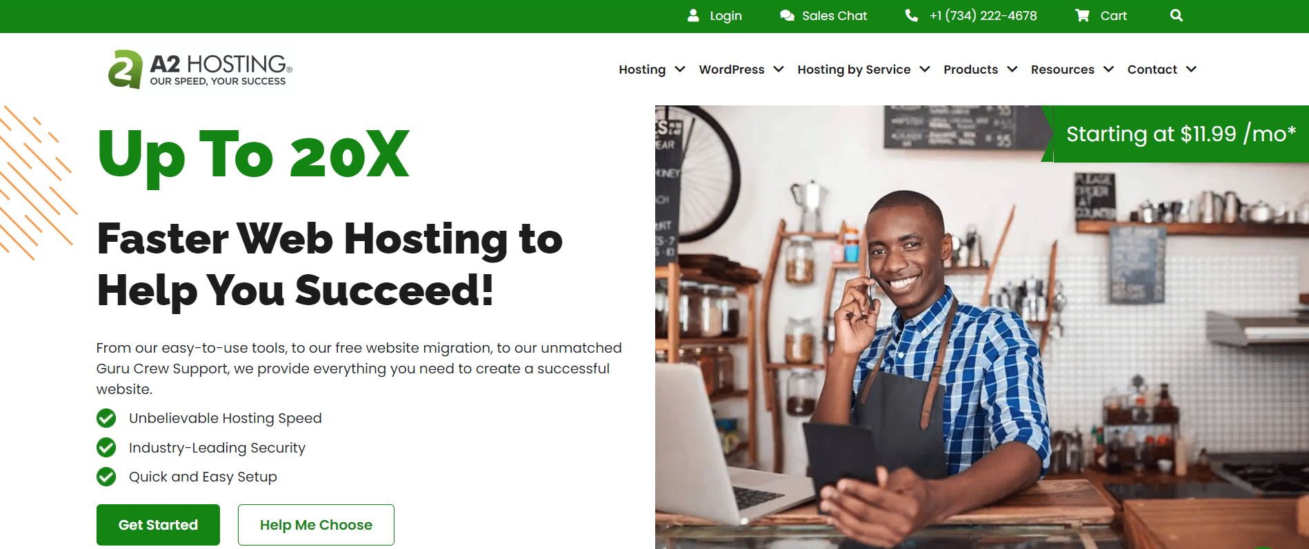 A2 hosting's homepage