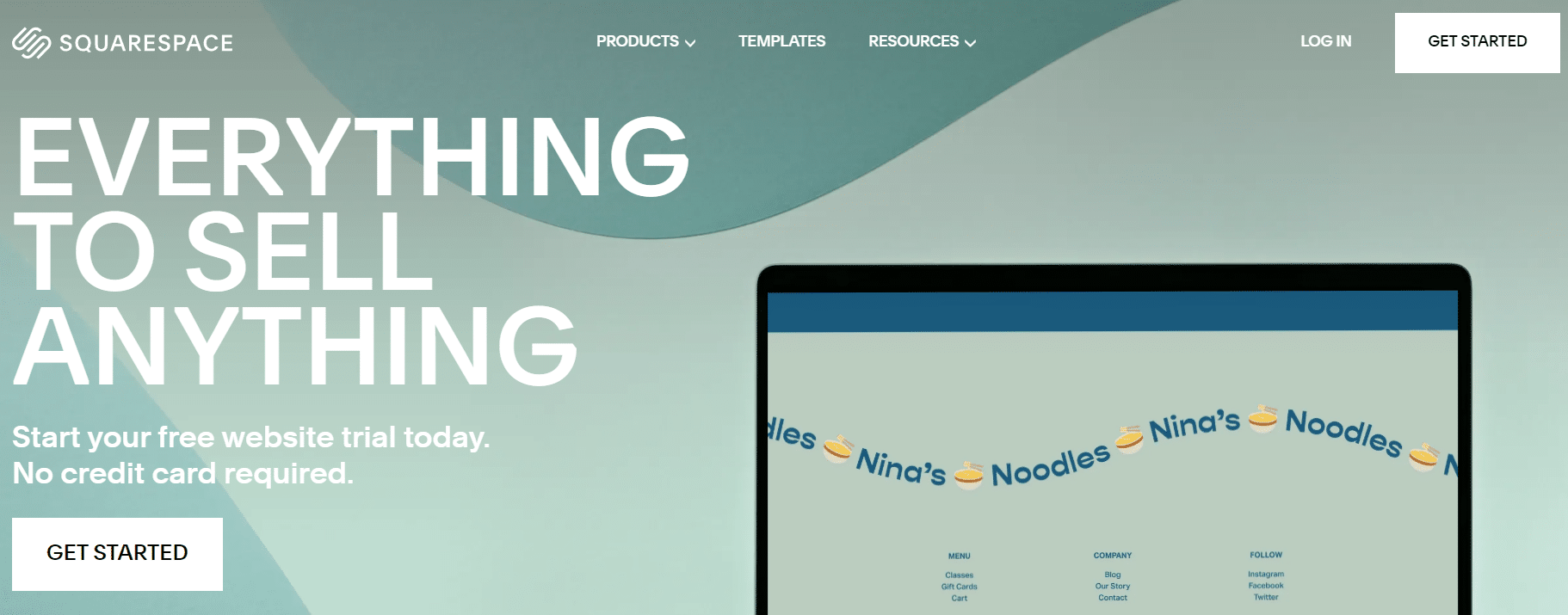 screenshot of squarespace's homepage