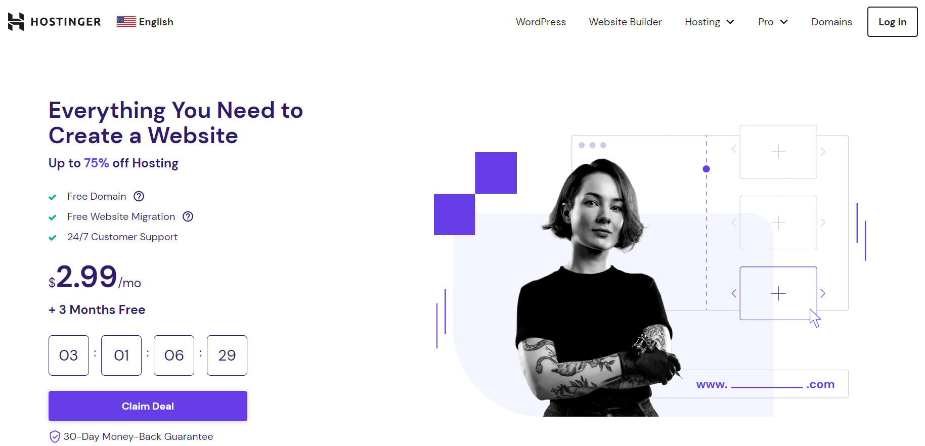 screenshot of Hostinger's homepage
