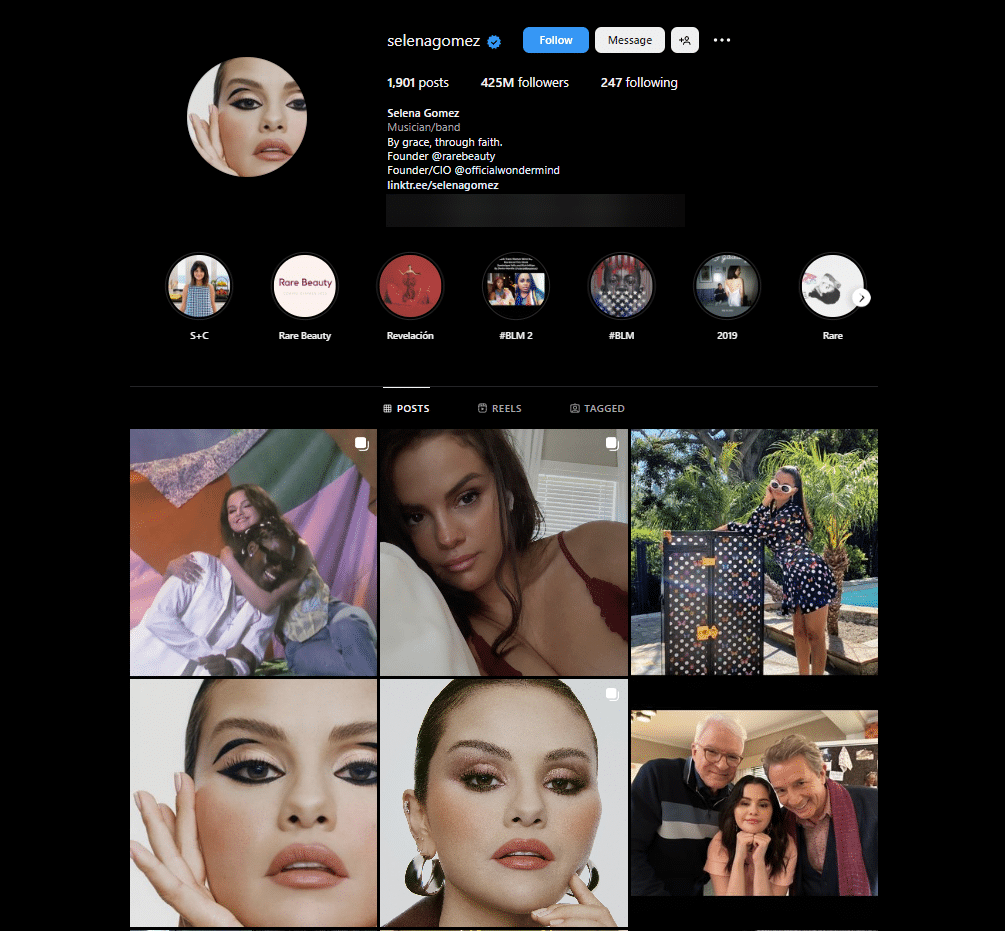 Selena Gomez IG page