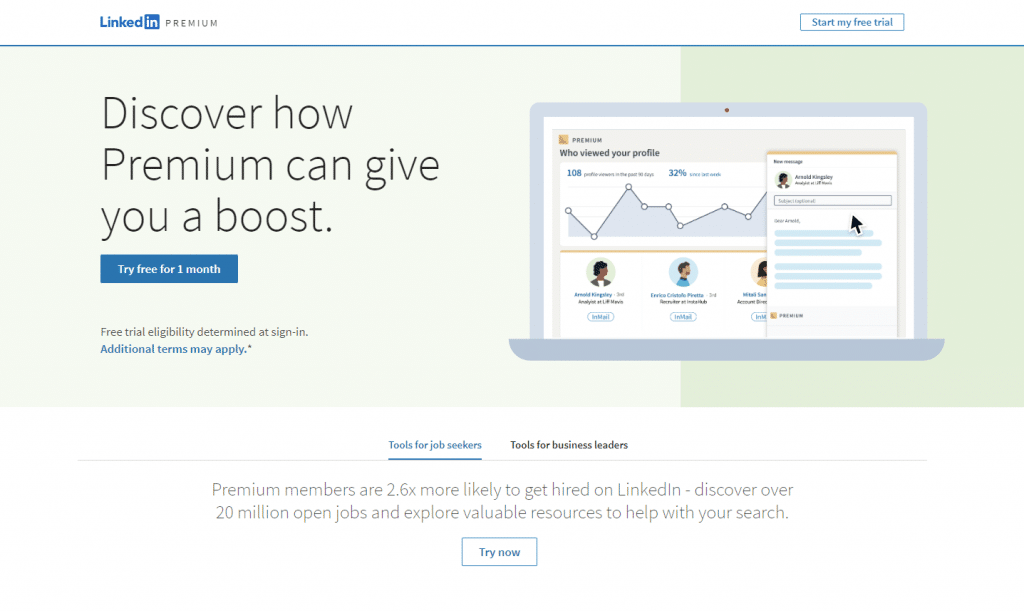 Screenshot of LinkedIn Premium Homepage