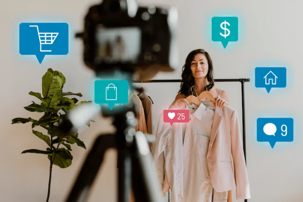 image of a shein reseller recording a video.