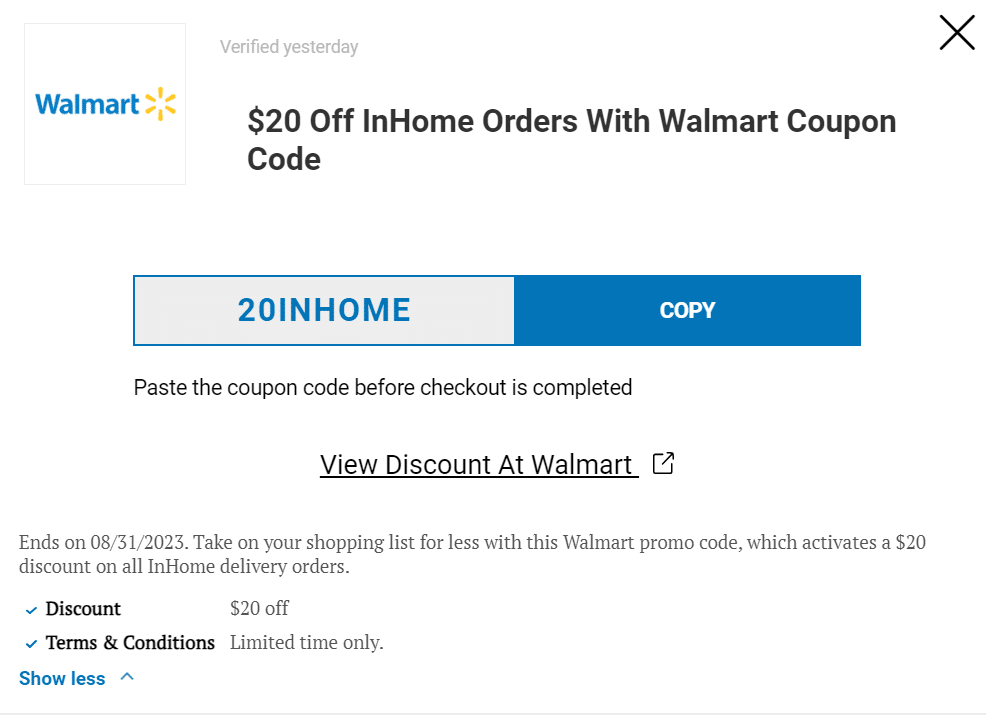 Walmart coupon with details