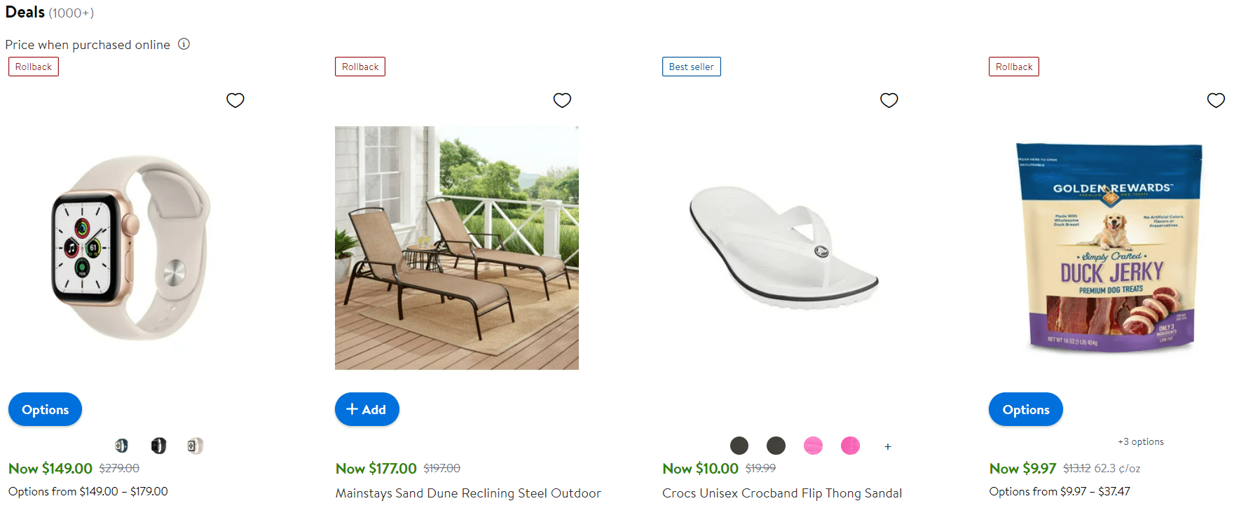 Discounted items found at Walmart's website