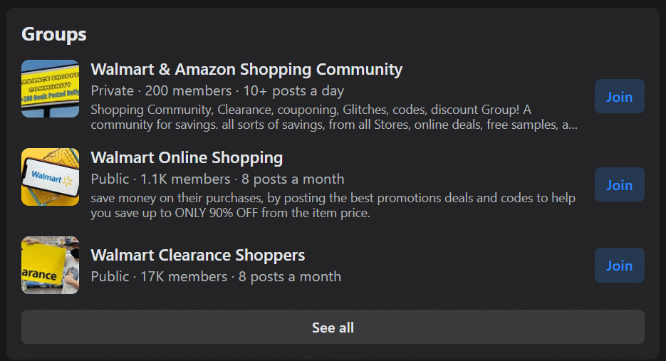Facebook groups about Walmart