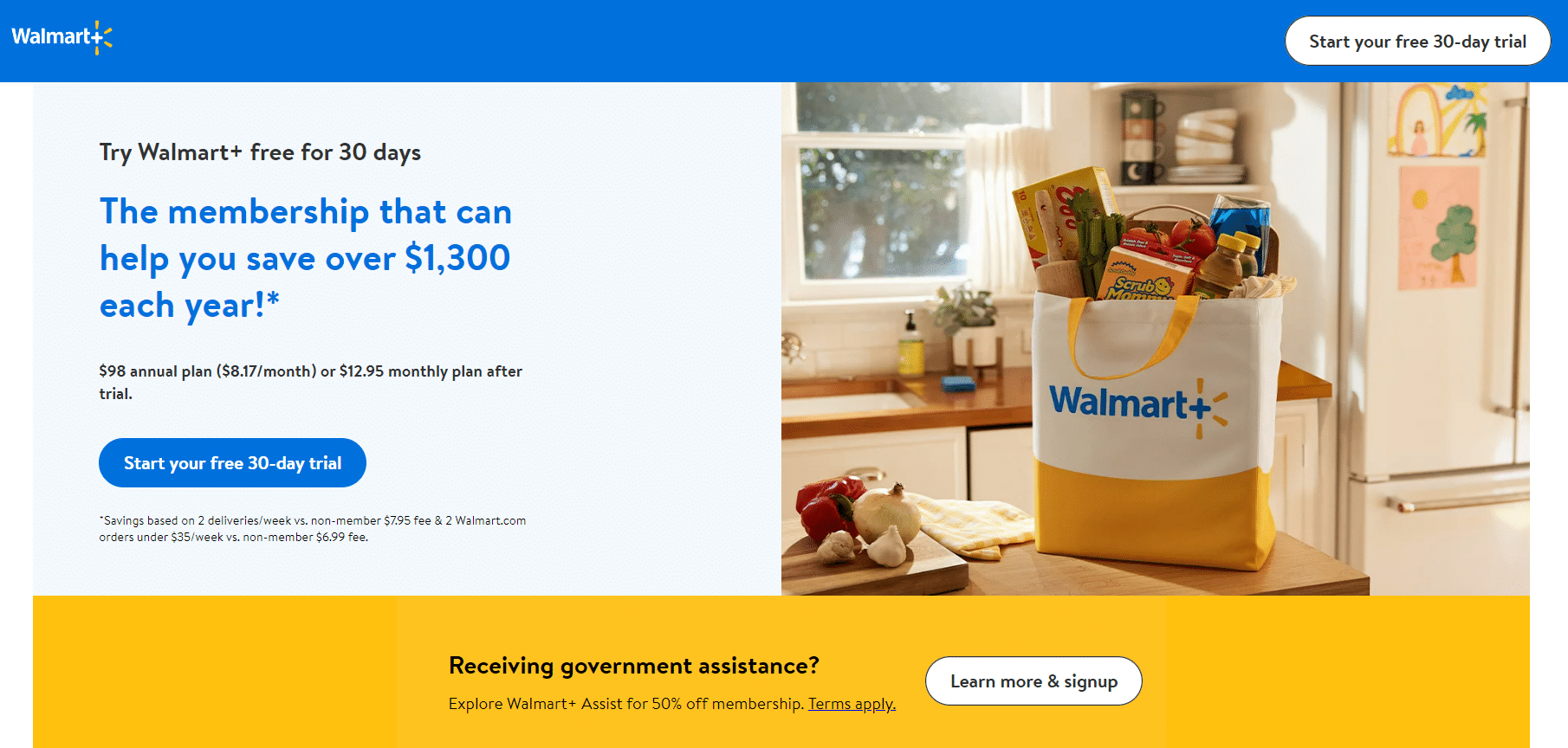 Walmart Plus landing page